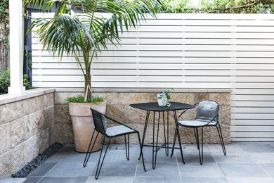 Photo of a mid-sized contemporary backyard patio in Sydney with concrete pavers and no cover.