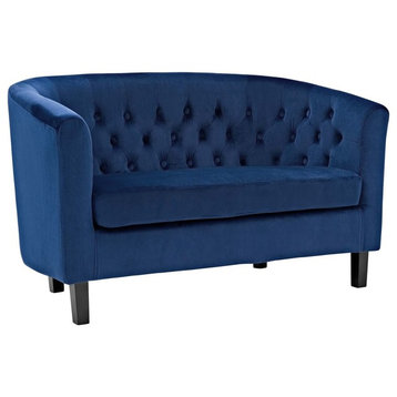 Modern Contemporary Urban Living Lounge Room Loveseat Sofa, Navy Blue, Fabric