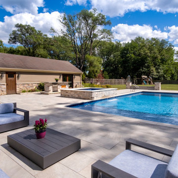 Prospect Heights Outdoor Living Project with Swimming Pool and Hot Tub