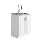 Darwin Contemporary 24" Laundry Cabinet, Pull-Out Faucet, Stainless Steel Sink, Pure White, 28"