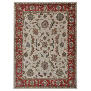 Hand Tufted Wool Area Rug Oriental Cream Red
