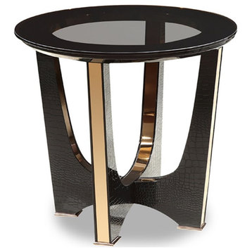 Limari Home Talin Modern MDF Wood & Glass End Table in Black/Rose Gold Finish