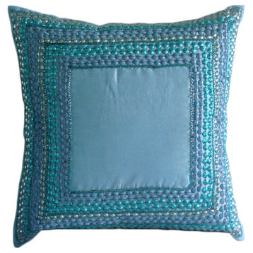 Blue 3D Sequins 16"x16" Silk Pillows Cover, Blue Celebrations