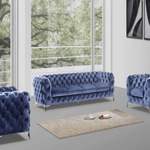 Modern Contemporary Blue Fabric Sofa Set