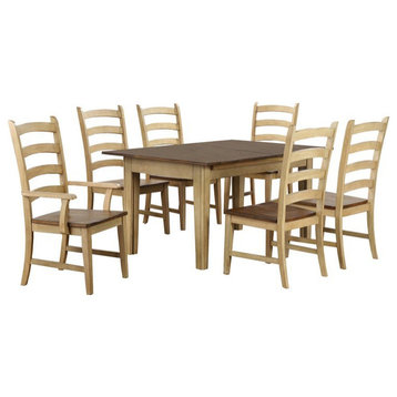 Brook 7PC Farmhouse 62-134" Long Expanding Dining Table Set 2-Tone Brown Wood