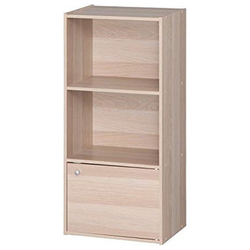 IRIS USA 3 Tier Wood Storage Shelf with Door, Light Brown