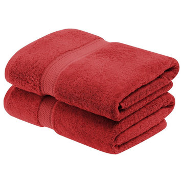 Luxury Solid Soft Hand Bath Bathroom Towel Set, 2 Piece Bath Towel, Red