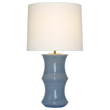 Marella Medium Table Lamp in Polar Blue Crackle with Linen Shade