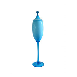 EMPOLI BLUE TALL STEMMED APOTHECARY LIDDED JAR - Vases