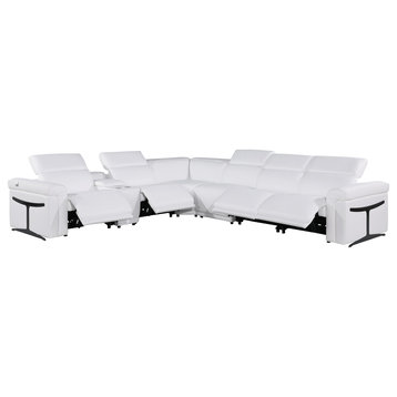 Giovanni 7-Piece 4-Power Reclining Italian Leather Sectional, White