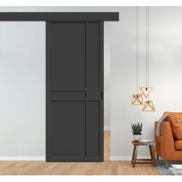 Loft Style Panels Sliding Barn Door, Hardware With Fascia, 28"x81" Inches, Paint