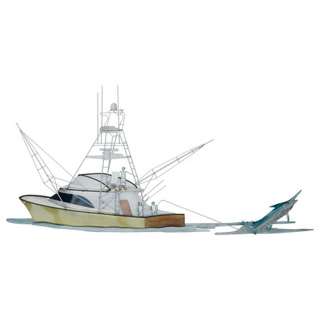 Coastal Home Decor 'Hooked Up!' - Nautical Fishing Art on Stainless Steel