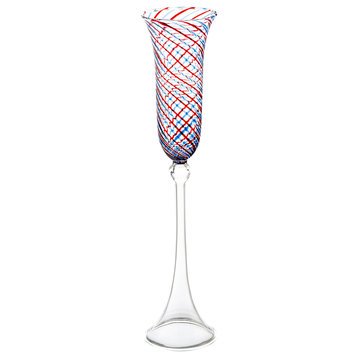 Swirl Top Champagne Flutes, Set of 4, Blue/Red