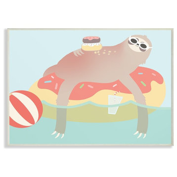 The Kids Room Cartoon Lazy Sloth In a Donut Float Wall Plaque Art, 13"x19"