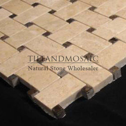Crema Marfil Marble Basketweave Mosaic Tile with Dark Emperador Dots Polished - Products