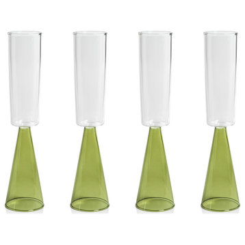Viterbo Champagne Flutes, Set of 4, Green