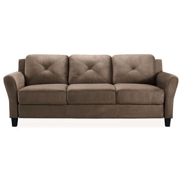 Bowery Hill Cushion Back Transitional Polyester Microfiber Sofa in Brown