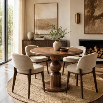 Dorel Round Walnut Dining Table | Sculptural Pedestal Design