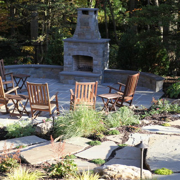 Natural Blue Stone Fireplace, Patio and Walks. South Huntington, NY.