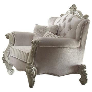 Versailles Chair With 2 Pillows, Ivory Fabric and Bone White