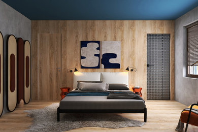 Дизайн спальни, совмещенной с санузлом, для молодого человека