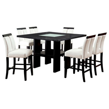 Furniture of America Jalen Wood 7-Piece Counter Dining Set with LED in Black