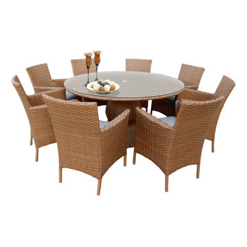 Laguna 60" Patio Dining Table With 8 Chairs With Arms, Spa