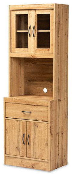 Oak Brown Finished Wood Kitchen Cabinet and Hutch - Contemporary ...