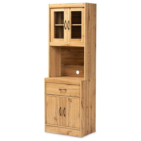 Oak Brown Finished Wood Kitchen Cabinet and Hutch