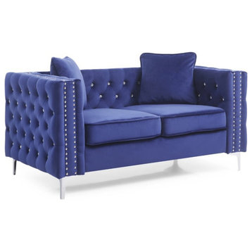 Glory Furniture Paige Velvet Loveseat in Blue