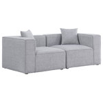 Meridian Furniture - Cube Upholstered Modular Sofa, Gray, 2-Piece: 2 Corner Chair, Linen Texured Fabric - Treat yourself to some long overdue "me time" when you're seated on this Cube 2-Piece Modular Sofa. This beautiful modular unit is both eye-catching and elegant, features durable linen textured upholstery in a soft grey color that meshes well with nearly any existing color scheme. Pair this modular Sofa with other items in the same collection to create an unlimited number of combinations and enjoy the custom seating arrangement of your dreams. Latches underneath make it easy to attach pieces to one another.