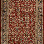 Bareens Designer Rugs - Agra Tabriz Pak Persian Ellie Red/Blue Wool Rug - 9'3'' x 12'2'' - Designed with mesmerizing intricacy and gorgeous color palette, this hand-knotted masterpiece demonstrates the beauty and electrifying thrill of Pak Persian art. These meticulously hand-knotted Pak-Persian rug is made with pure wool and features breathtaking traditional, transitional, and tribal designs in bold luxurious color pallets. Known for their intricate designs these rugs are a reproduction of Persian rugs, made in Pakistan with unique Mughal designs. Made by master weavers using the same Persian texture, design and dying technique, we wanted to produce the most significant manifestation of Persian art, life, and culture. This rug is most famous for its exceptional quality, incredible designs, patterns, and vibrant rich color. Pak-Persian rugs made with Persian weave with high knot counts, which enables the high intricacy and detail found in the patterns are also referred to as "State of art", each color adds a rich beautiful detail in the artwork of this rug. The design, color, and beautiful chromatic composition with a vibrant sheen with intricate designs, exude beauty, elegance, and quality make this rug a masterpiece of its own.