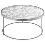 Meridian Furniture - Butterfly Coffee Table, Silver - Flutter by, butterfly. Such is the sentiment when you bring home this lovely Butterfly coffee table from Meridian Furniture. A lovely silver foil design across the top of the table featuring a bevy of butterflies adds instant visual appeal to your space. The glass preserves the look of the butterflies below while the metal legs provide a sturdy framework for this long-lasting accent table. Pair it with other items in the Butterfly collection for a complete look.