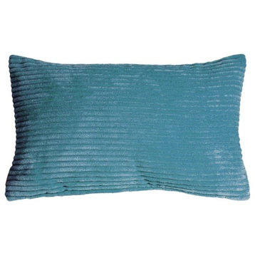 Pillow Decor - Wide Wale Corduroy 12 x 20 Throw Pillows, Marine Blue