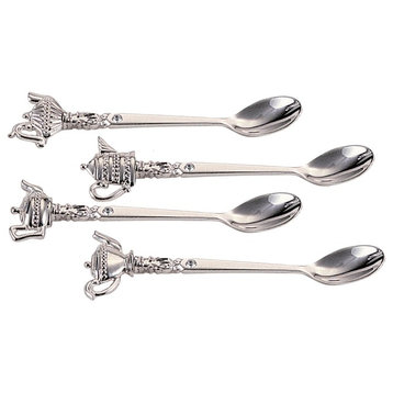 Elegance Silver Plated Teapot Spoons With Crystal, Set of 4