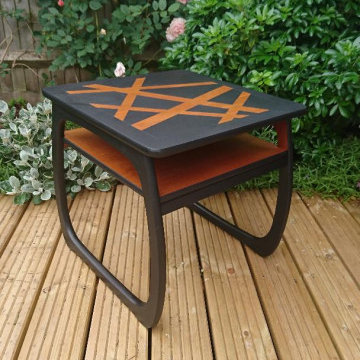 I created a Japanese-inspired pattern for the top of this teak side table.