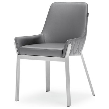 Sydney Leatherette Dining Chair With Brushed Stainless Steel Legs, Gray