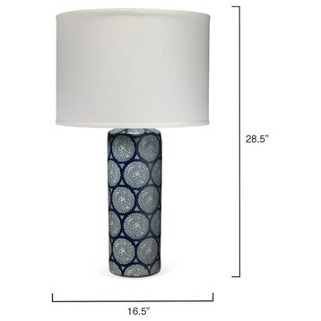 Neva Table Lamp, Blue and White With Classic Drum Shade, White Linen