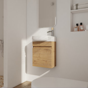 16" Floating Bathroom Vanity With Sink for Small Bathroom, Imitative Oak