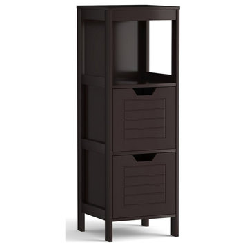 Costway Contemporary P2 MDF and NC Paint Floor Cabinet with 2 Drawers in Brown