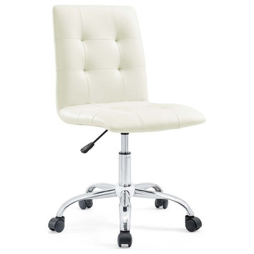 Prim Armless Mid Back Faux Leather Office Chair, White
