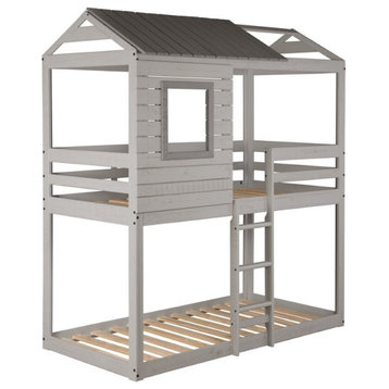 Donco Kids Deer Blind Twin Over Twin Solid Wood Bunk Bed in Rustic Gray