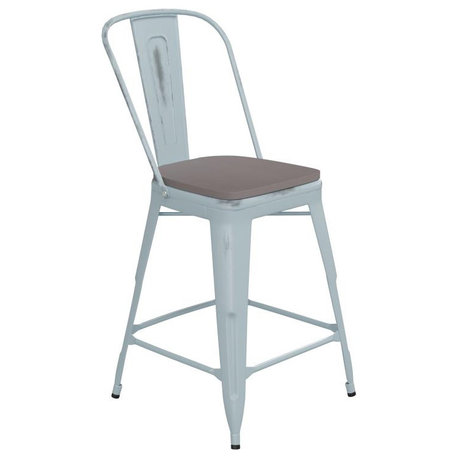 24" Green-Bl Metal Stool-Gray Seat