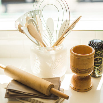 Modern Kitchen Countertop Styling with Wooden Spoons