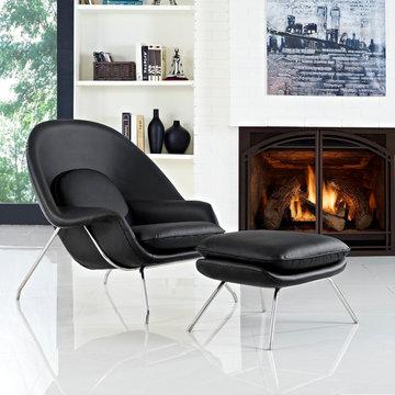 Black W Lounge Chair with Ottoman