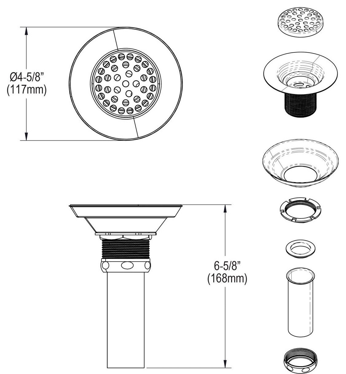 LK18 3-1/2" Drain Nickel Plated Brass Body, Strainer and Tailpiece ...