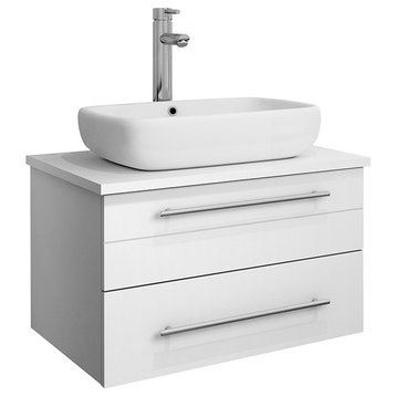 Lucera Wall Hung Bathroom Cabinet With Top & Vessel Sink, White, 24"