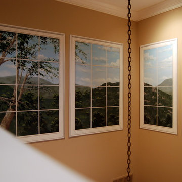 Trompe L'Oeil Windows in two story Dining Room.