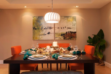 Mid-sized trendy enclosed dining room photo in San Francisco with beige walls and no fireplace