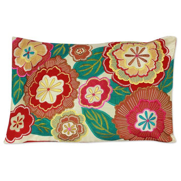 Festival of Flowers Embroidered Cushion Cover